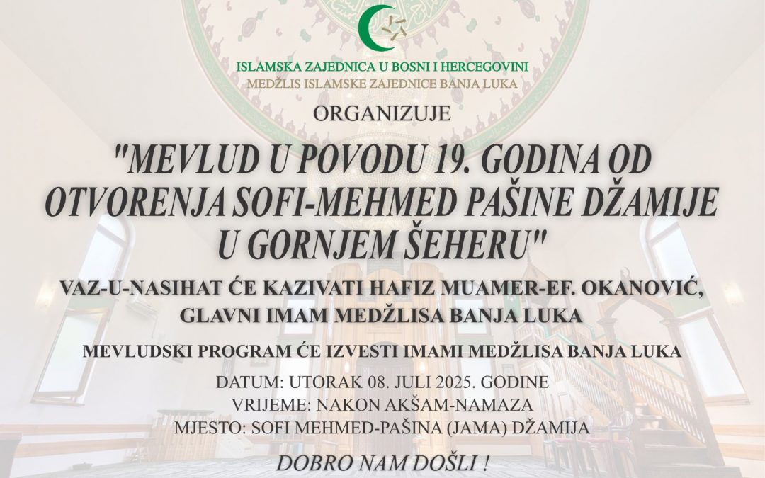 NAJAVA: Obilježavanje godišnjice otvorenja džamije u Gornjem Šeheru