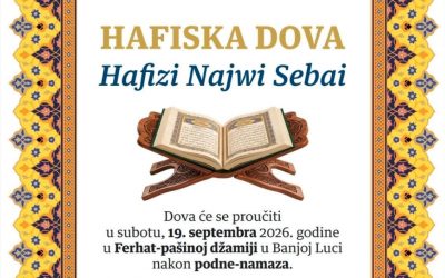 NAJAVA: Hafiska dova u Ferhat-pašinoj džamiji u Banja Luci